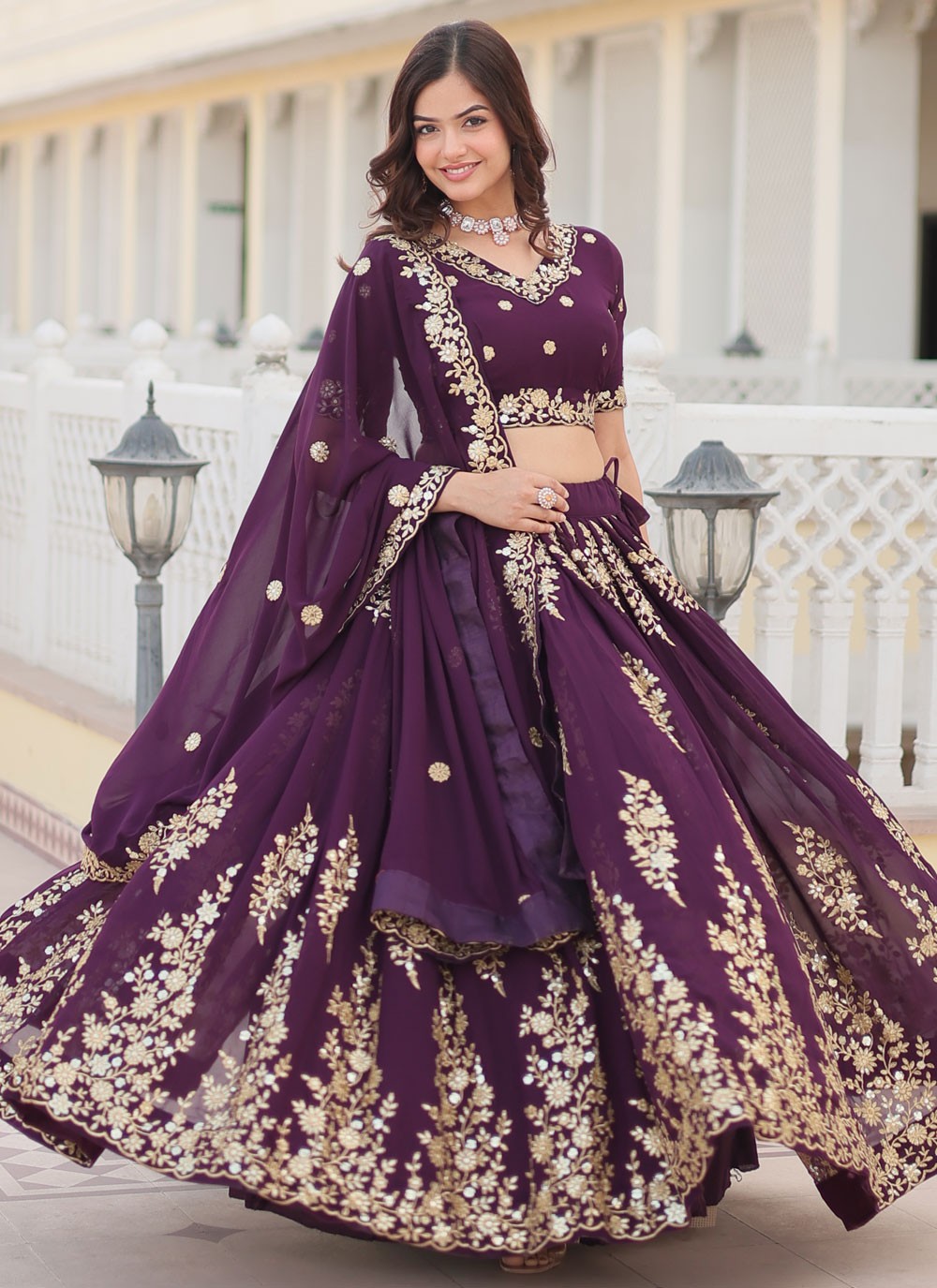 Embroidered Faux Georgette A - Line Lehenga - L1843