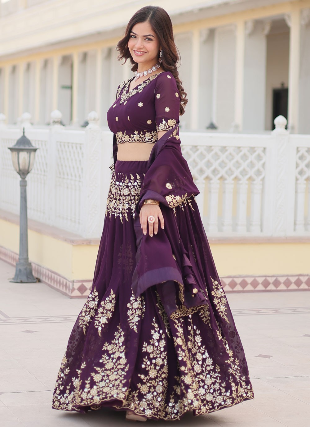 Embroidered Faux Georgette A - Line Lehenga - L1843