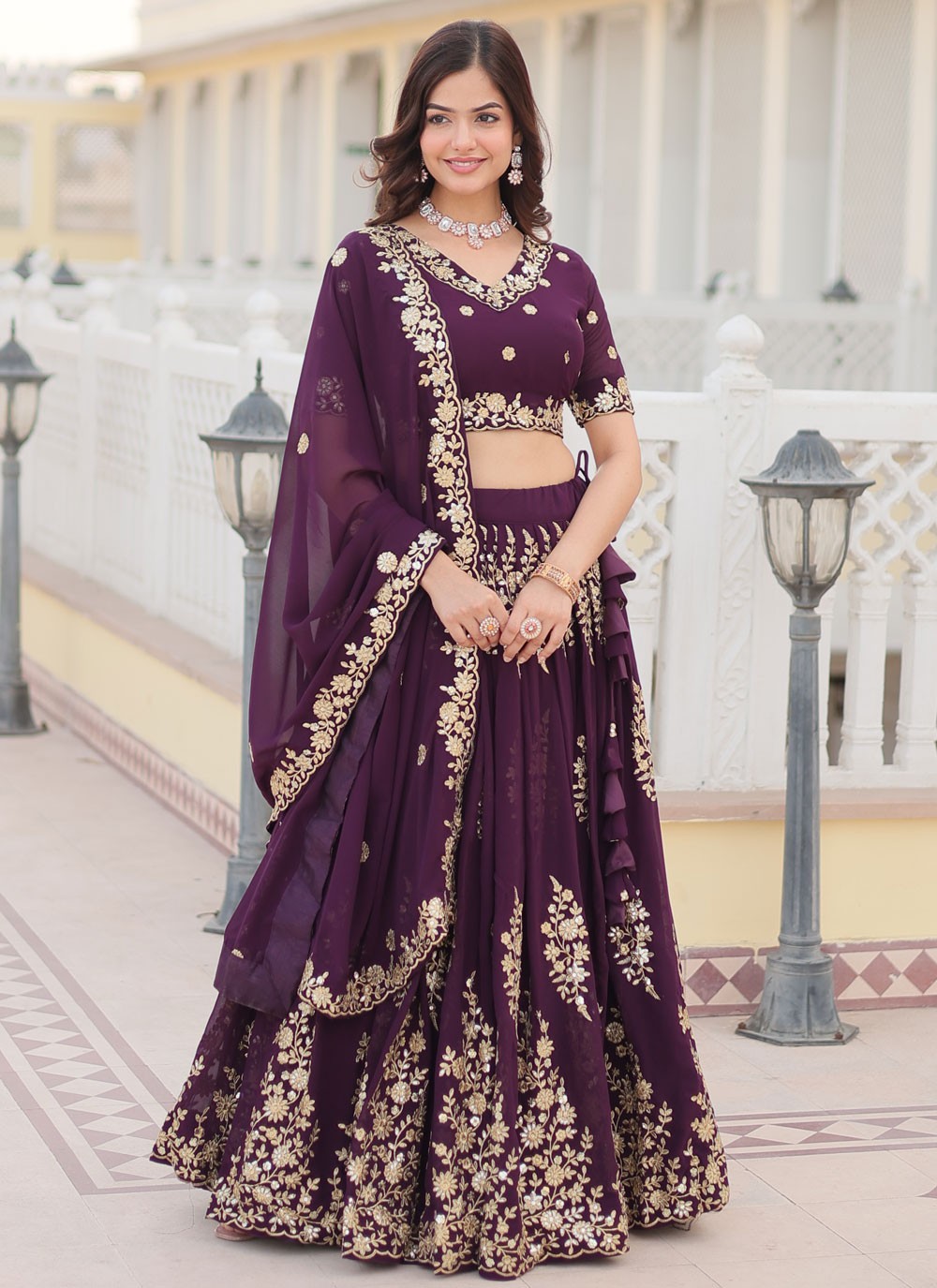 Embroidered Faux Georgette A - Line Lehenga - L1843