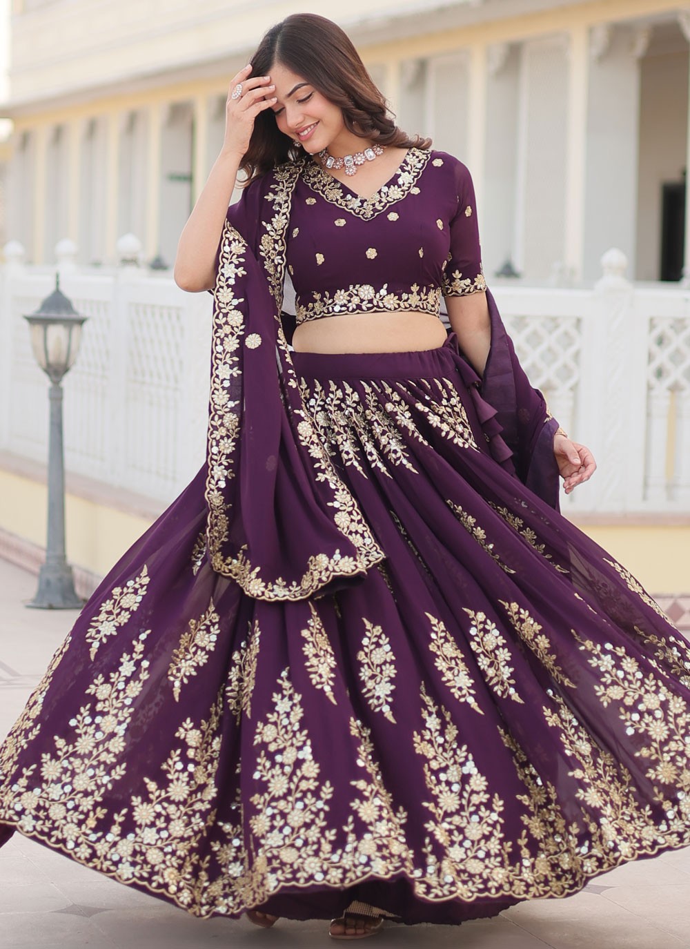 Embroidered Faux Georgette A - Line Lehenga - L1843