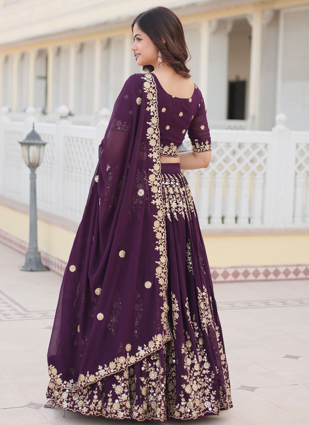 Embroidered Faux Georgette A - Line Lehenga - L1843