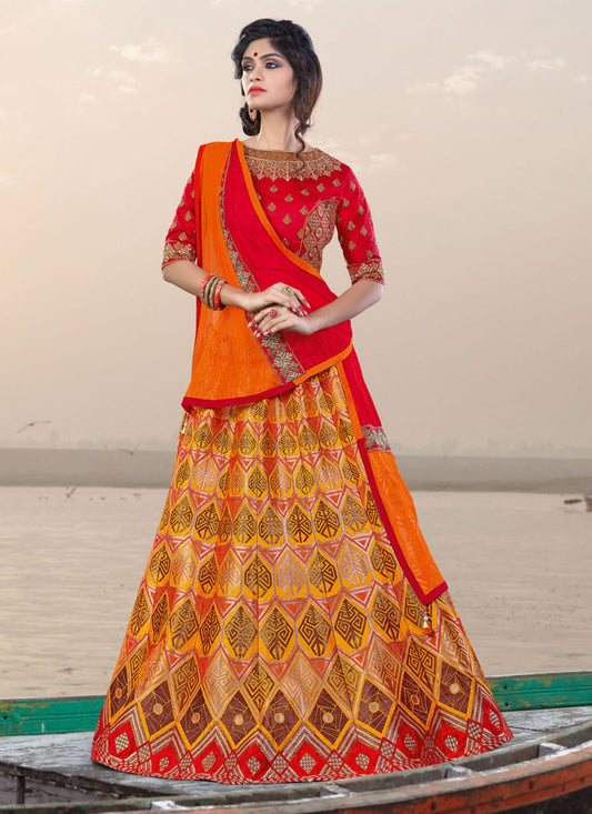 Embroidered Jacquard Silk A - Line Lehenga - L0001