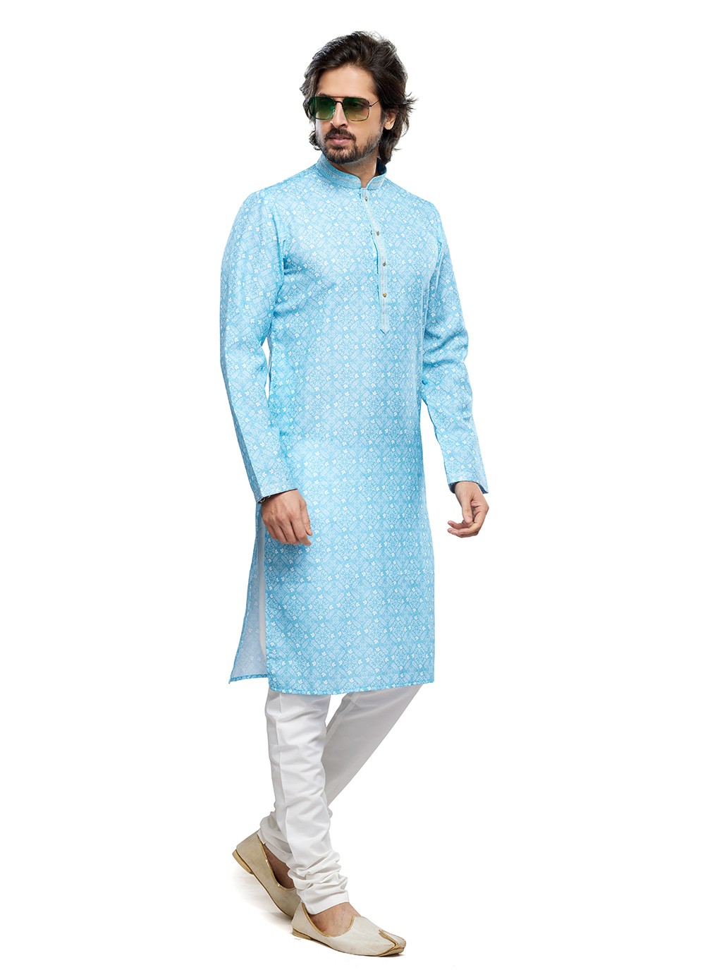 Digital Print Cotton Firozi Kurta Pyjama - M6736