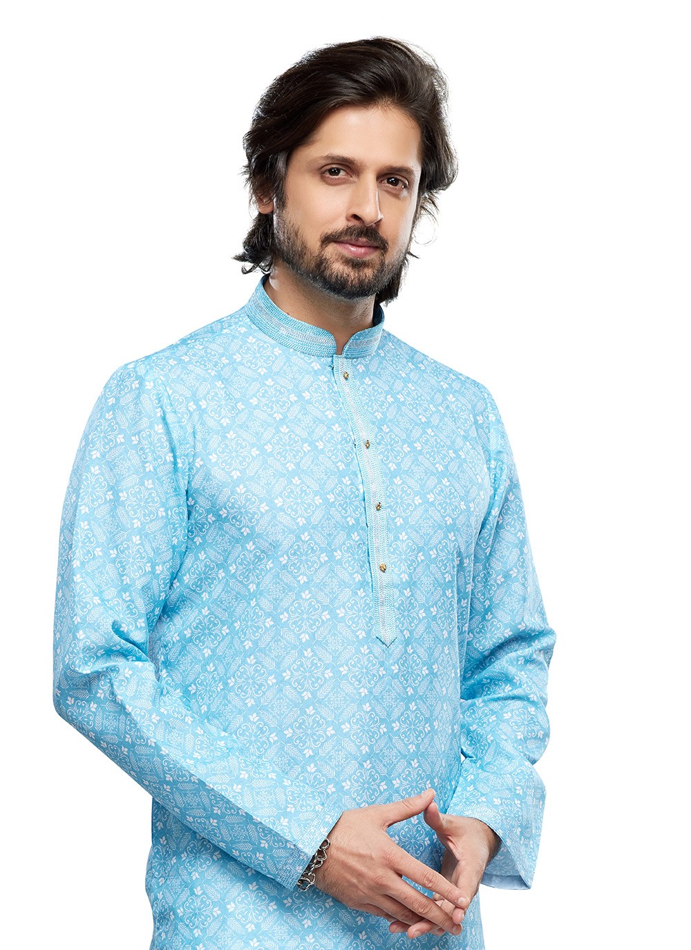 Digital Print Cotton Firozi Kurta Pyjama - M6736