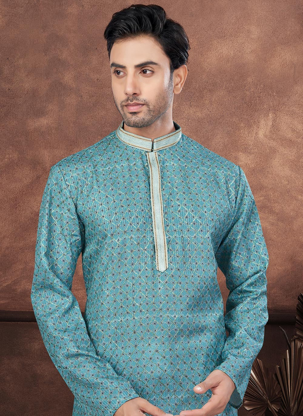 Digital Print Jacquard Firozi Kurta Pyjama - M8689