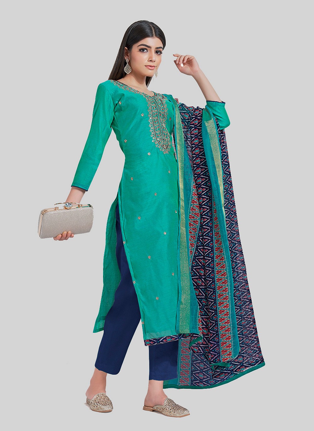 Chanderi Silk Pant Style Suit - T2484