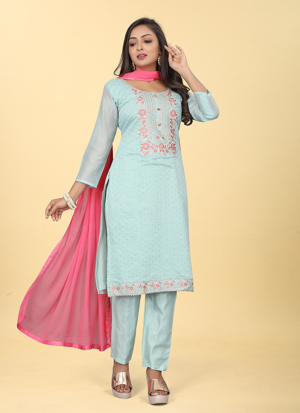 Chanderi Silk Pant Style Suit - T2484