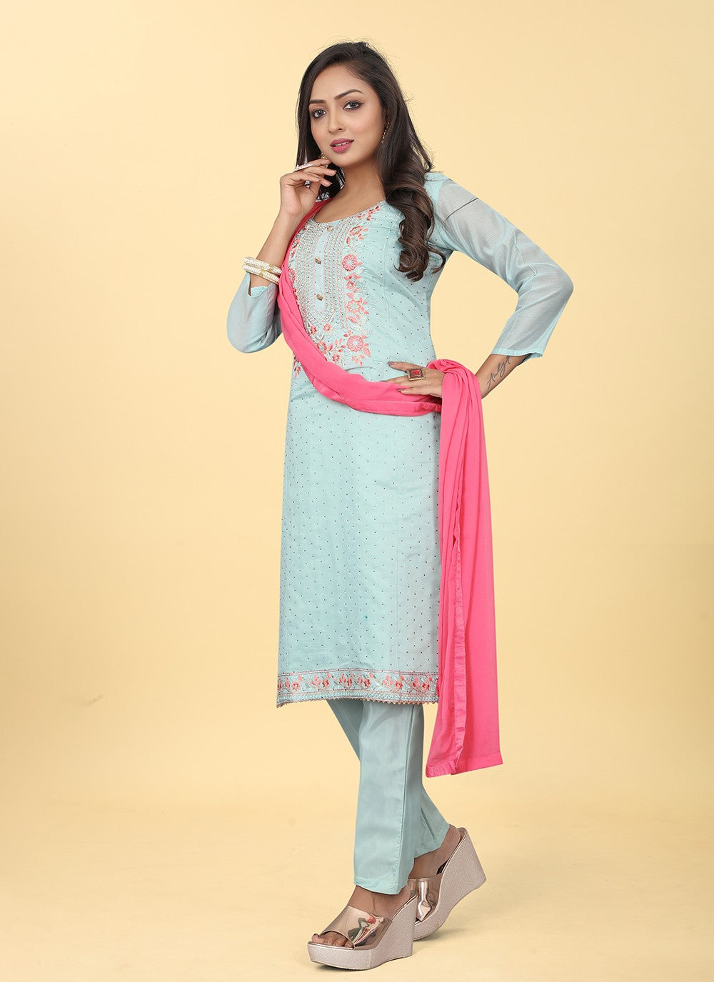 Chanderi Silk Pant Style Suit - T2484