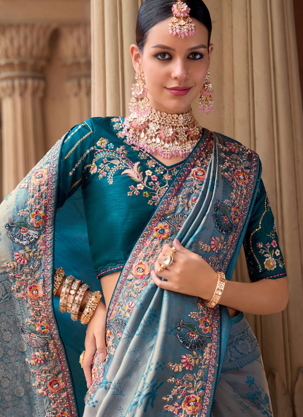 Classic Border Work Organza, Silk Saree - S8699