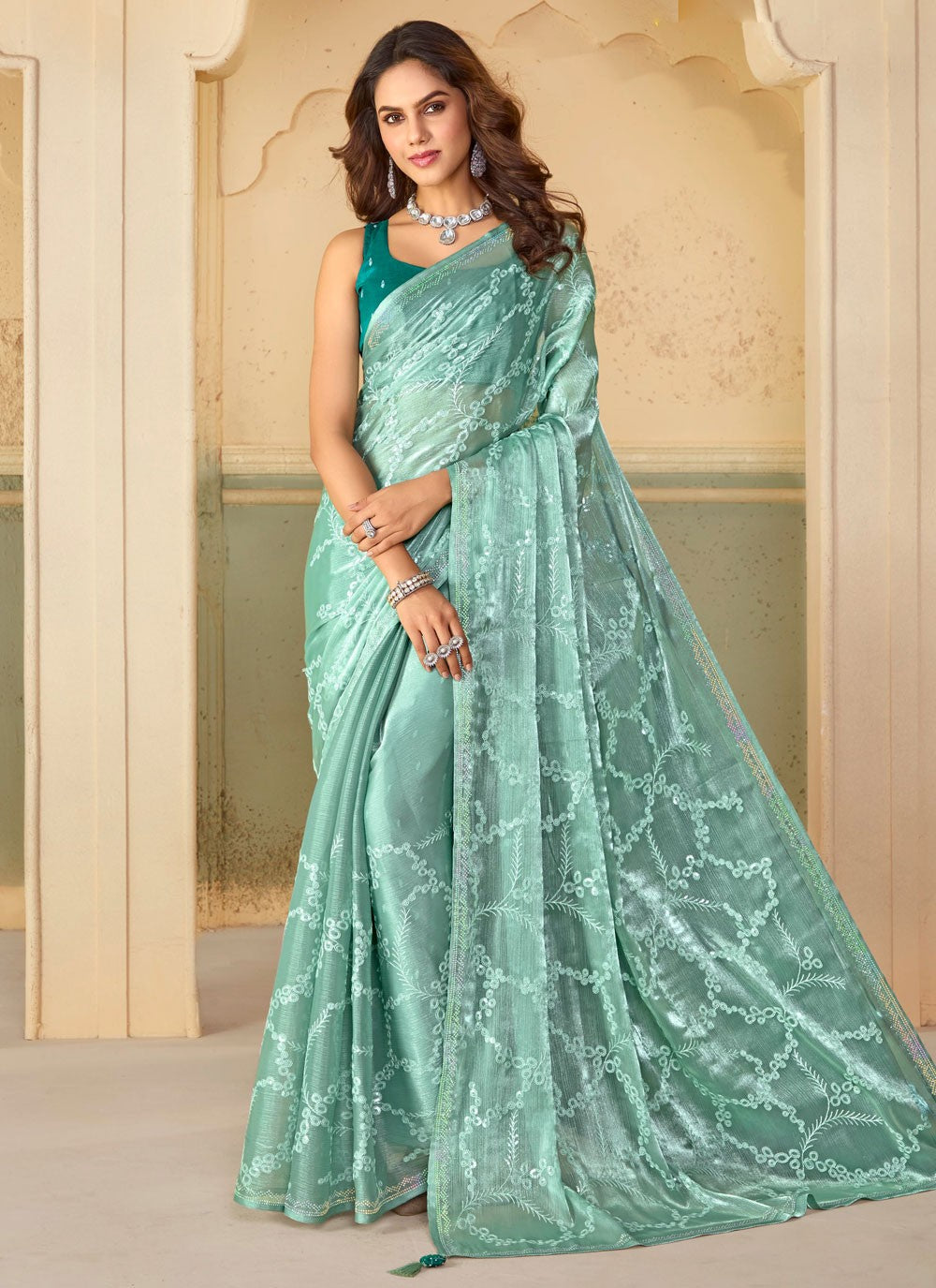 Classic Embroidered Organza Saree - S7695