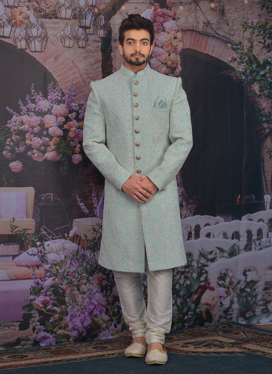 Embroidered Georgette, Lucknowi Firozi Sherwani - M3297