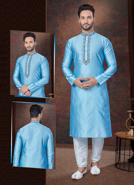 Machine Embroidery Jacquard Firozi Kurta Pyjama - M7597