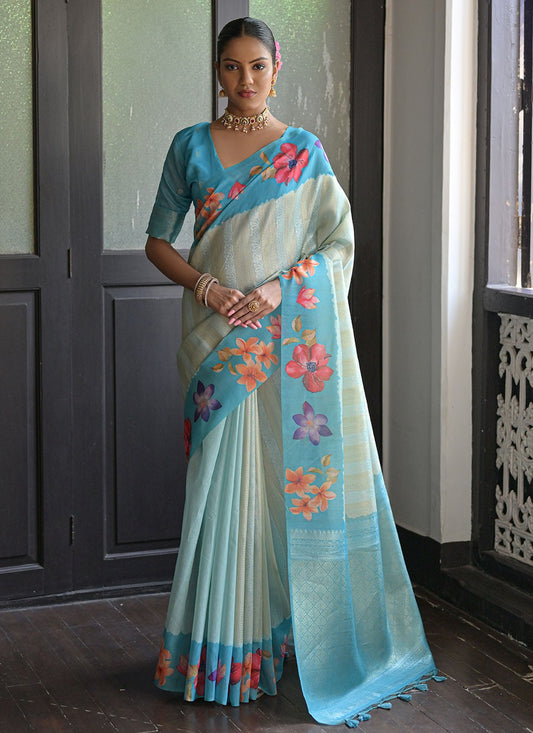 Classic Floral Printed Banarasi Silk Saree - S6682