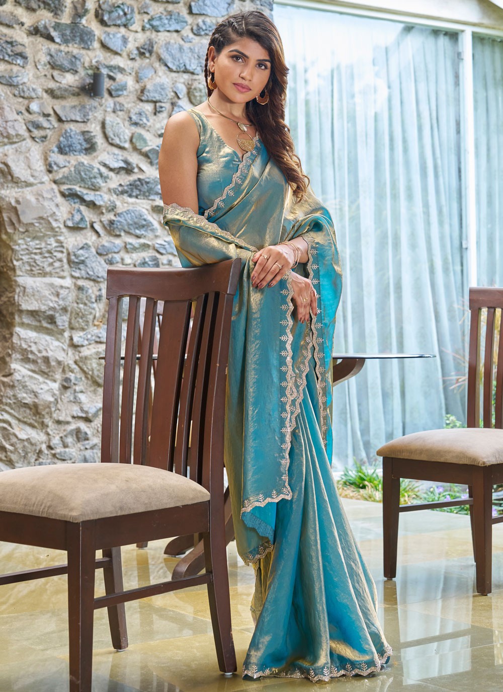 Cutdana, Swarovski Satin Silk Saree - S11606