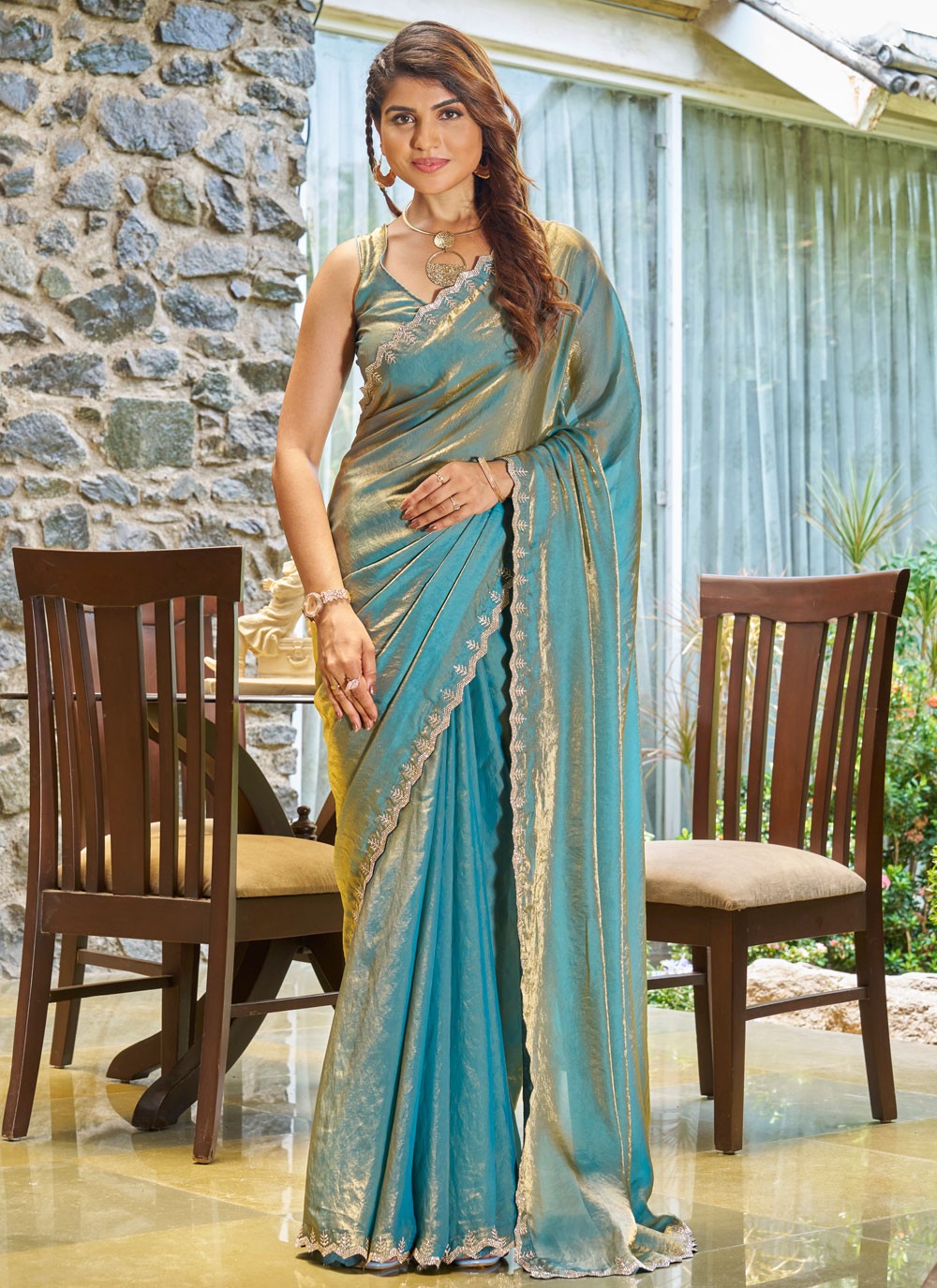 Cutdana, Swarovski Satin Silk Saree - S11606