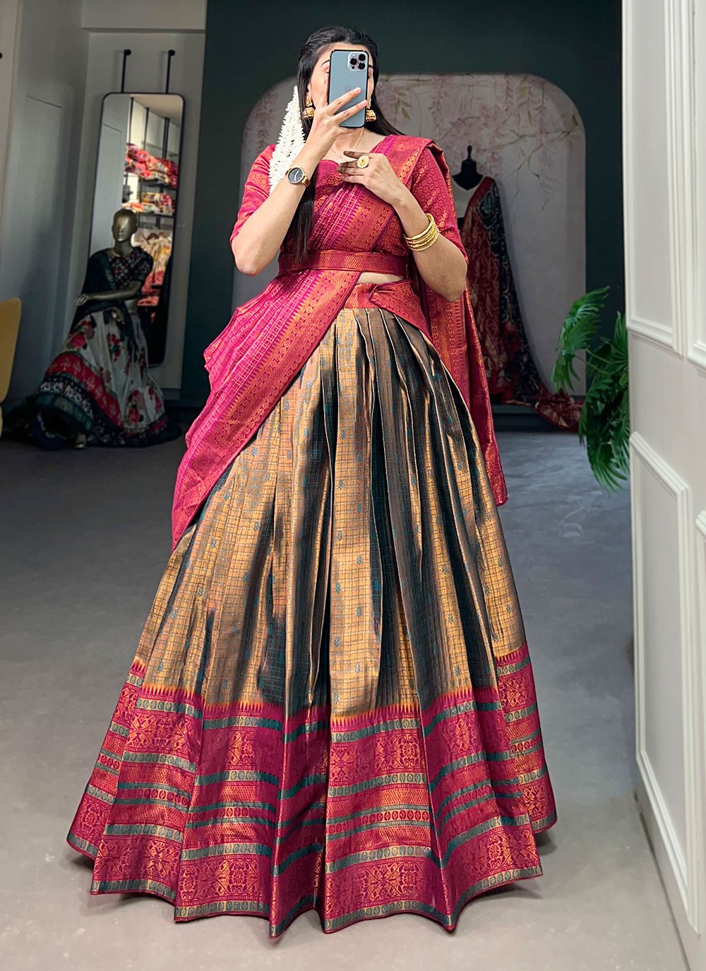 Weaving Zari Jacquard Silk A - Line Lehenga - L1663