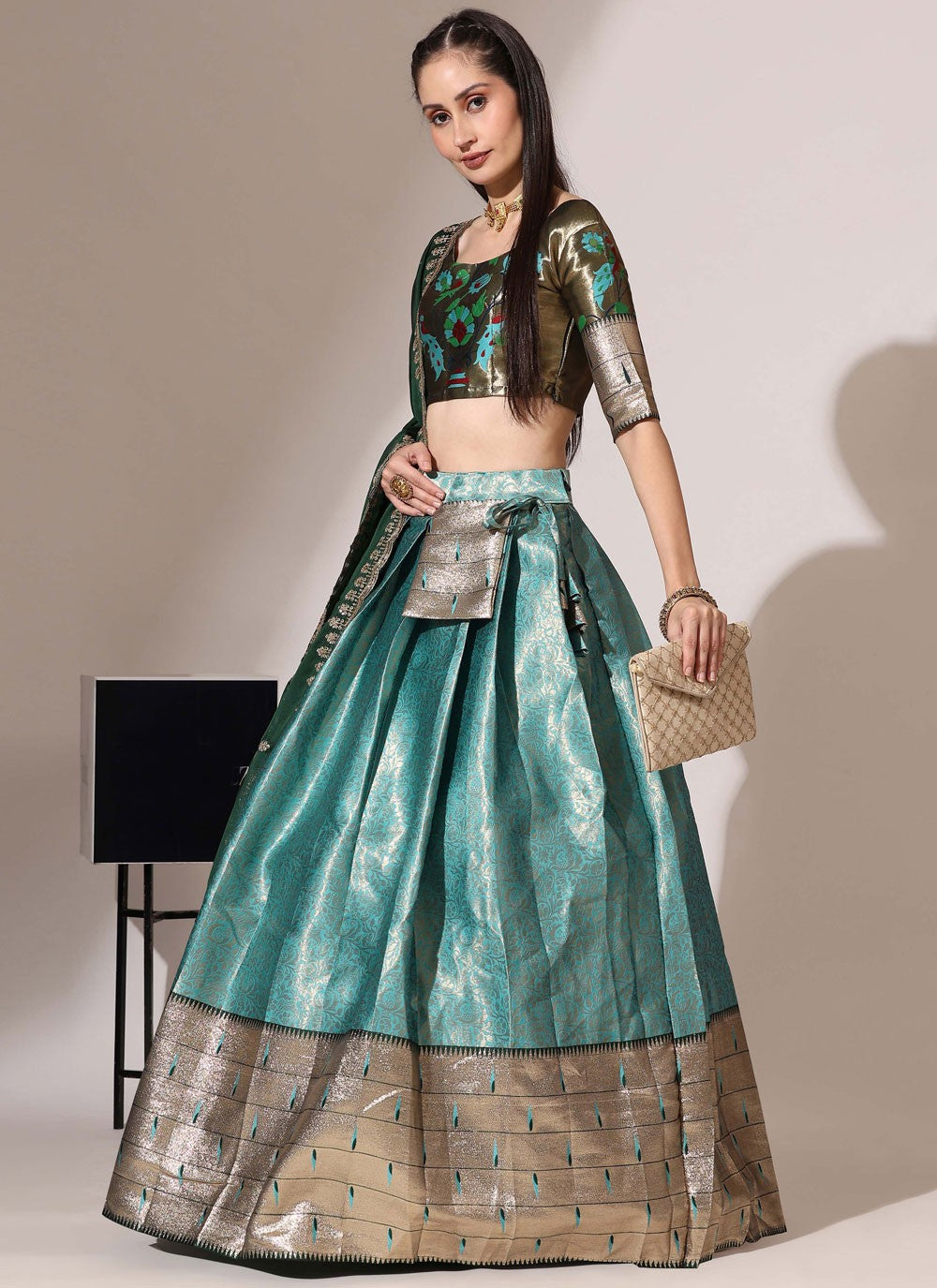 Weaving Zari Silk A - Line Lehenga - L2984