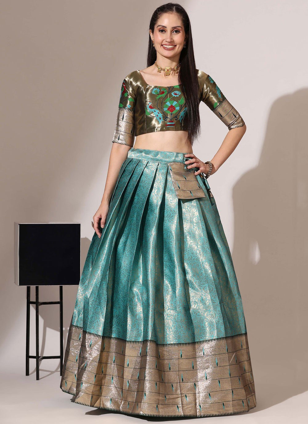 Weaving Zari Silk A - Line Lehenga - L2984