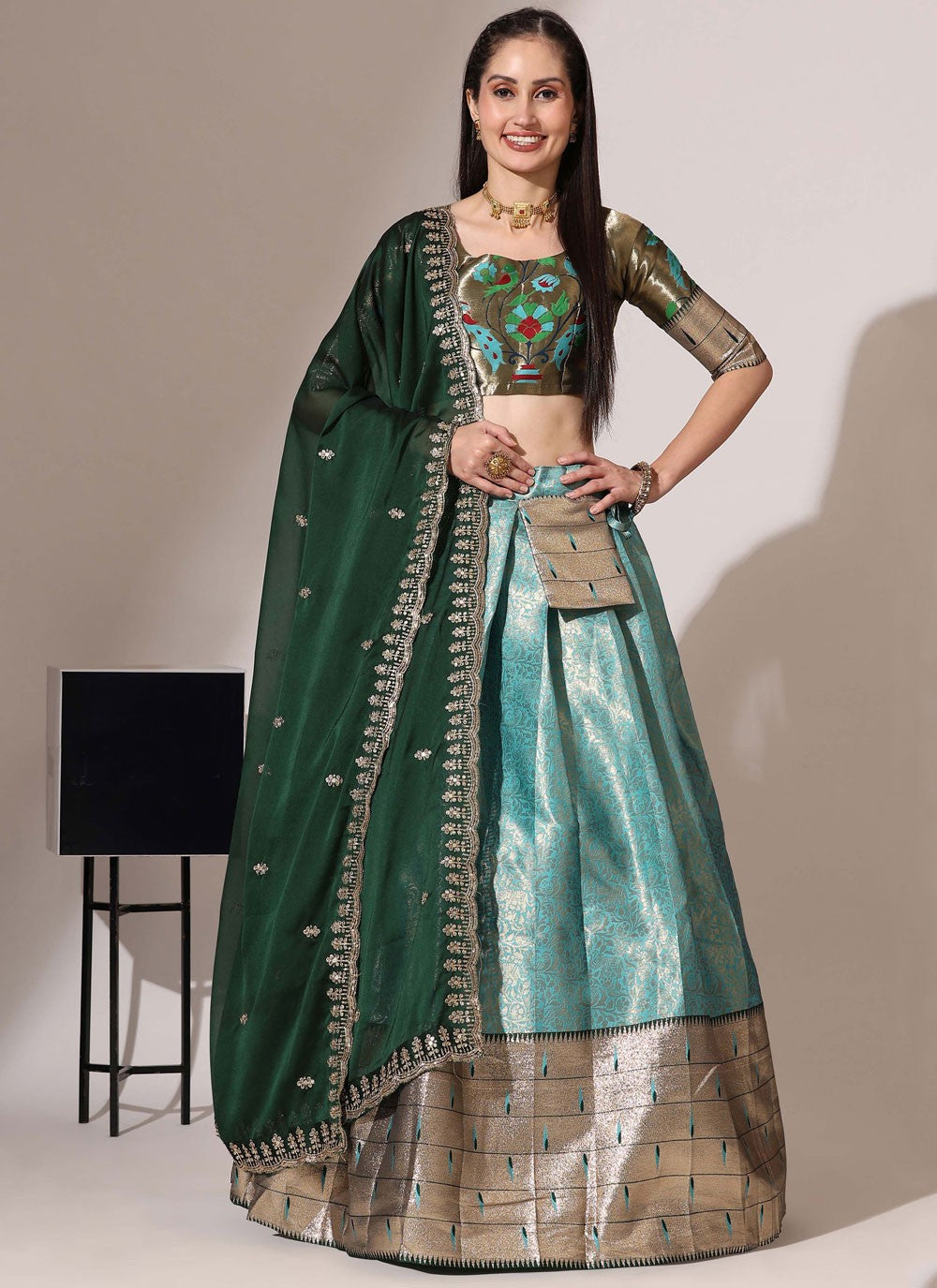 Weaving Zari Silk A - Line Lehenga - L2984