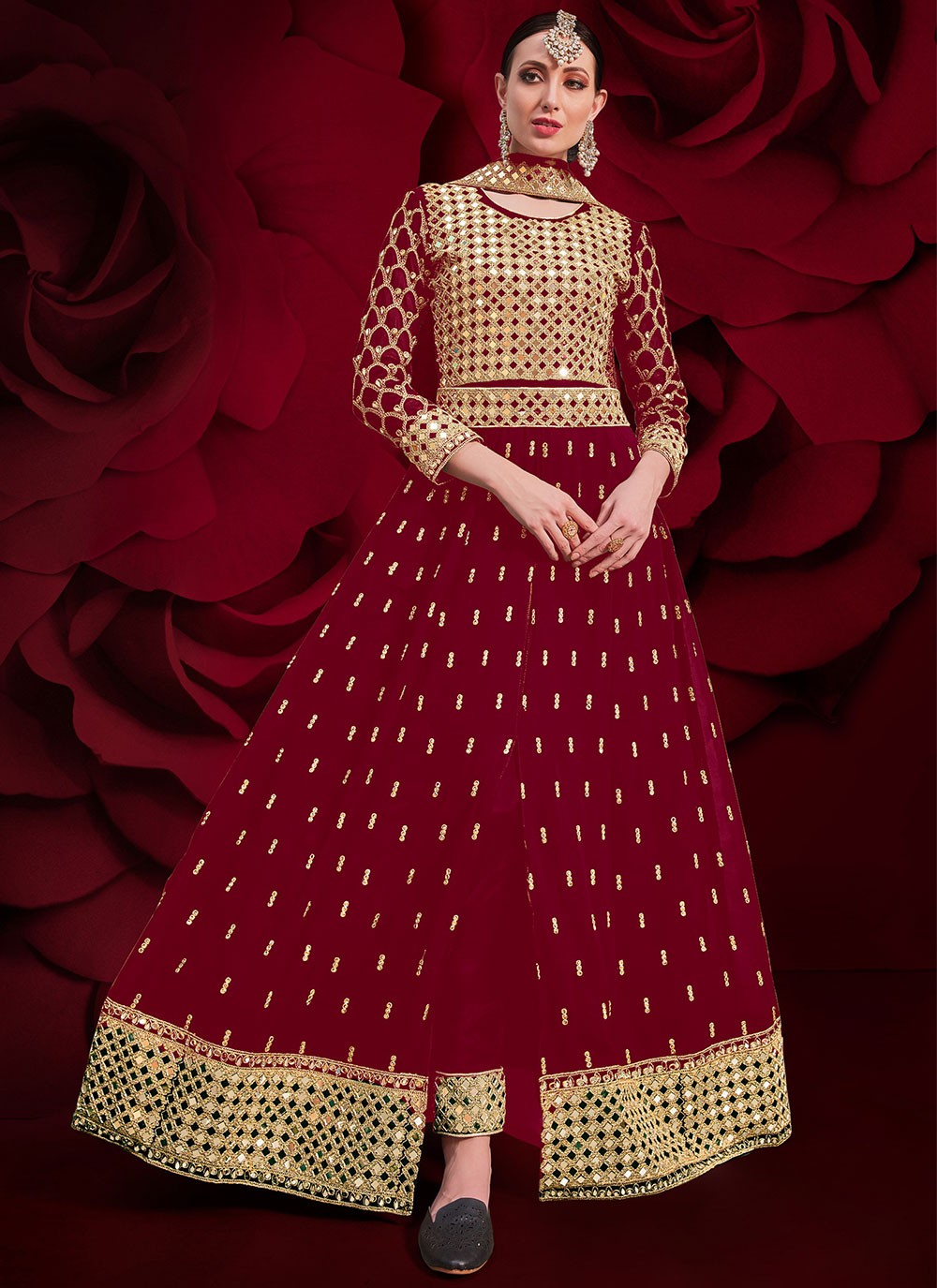 Faux Georgette Floor Length Anarkali - T214