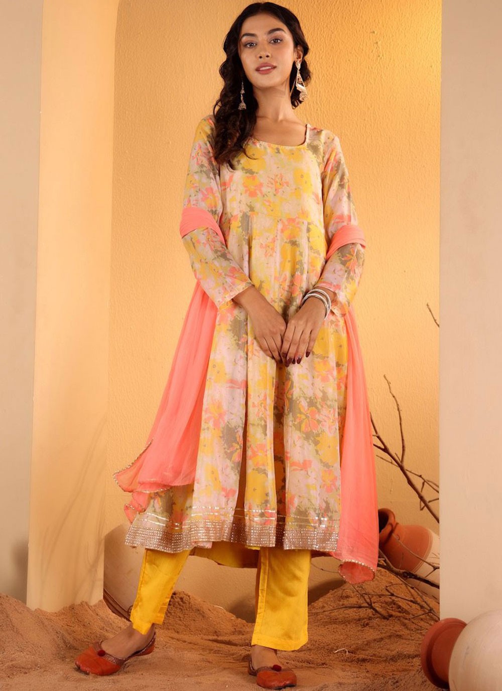 Floral Printed Silk Blend Pant Style Suit - T4844