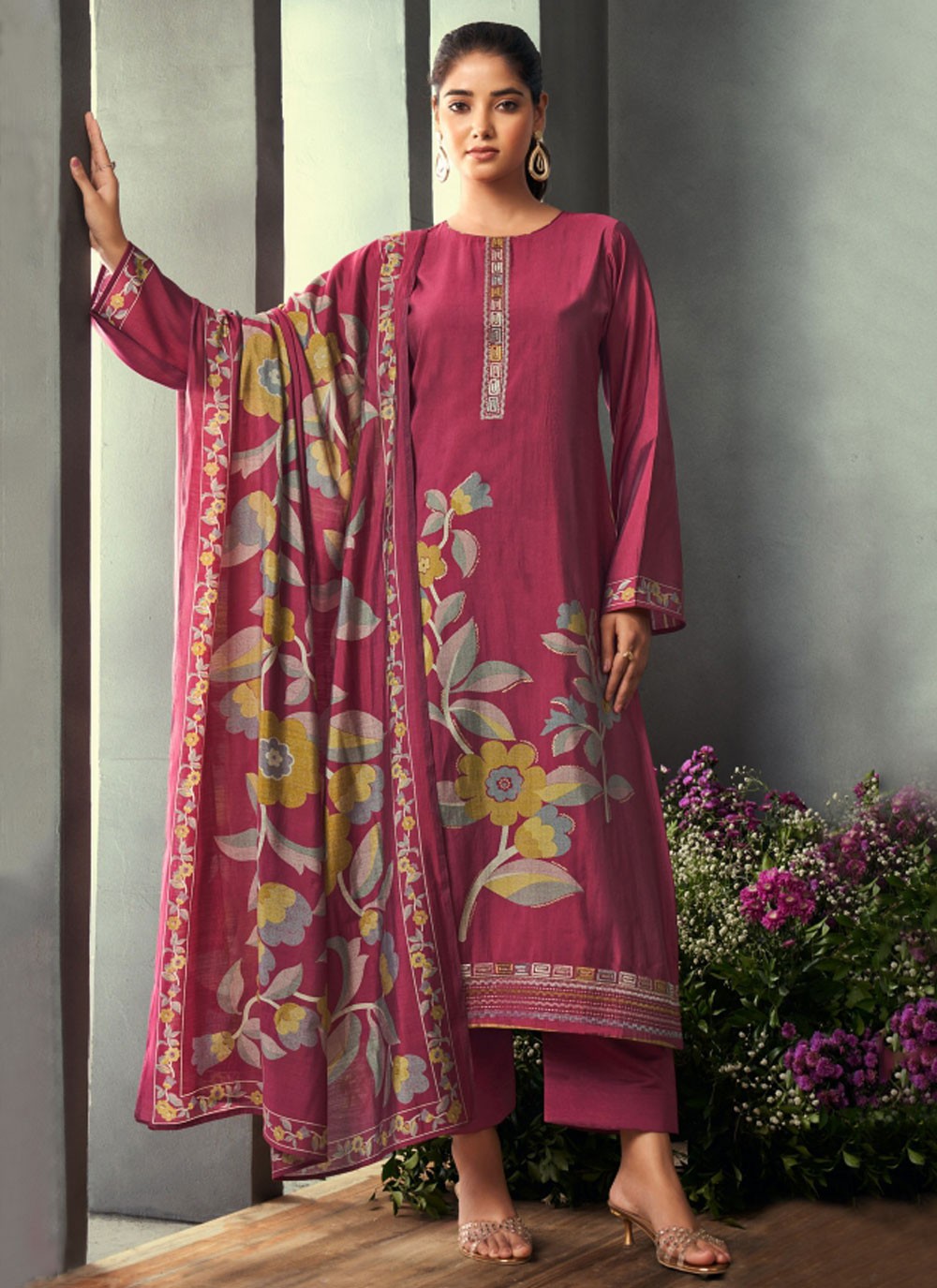 Embroidered Muslin Pant Style Suit - T4822