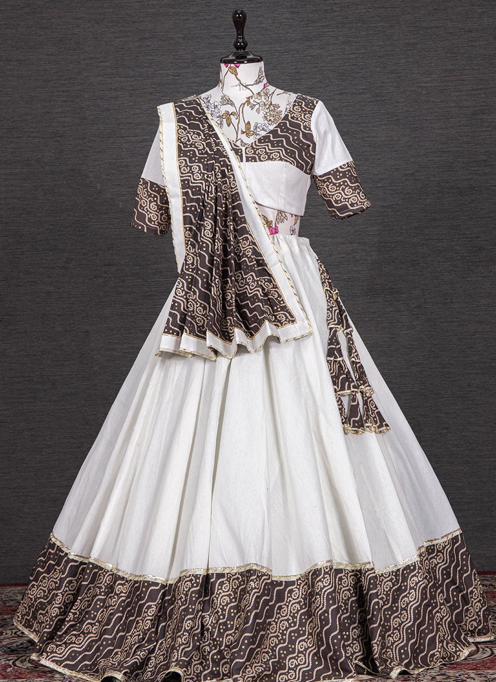 Foliage Prints Cotton A - Line Lehenga - L1248