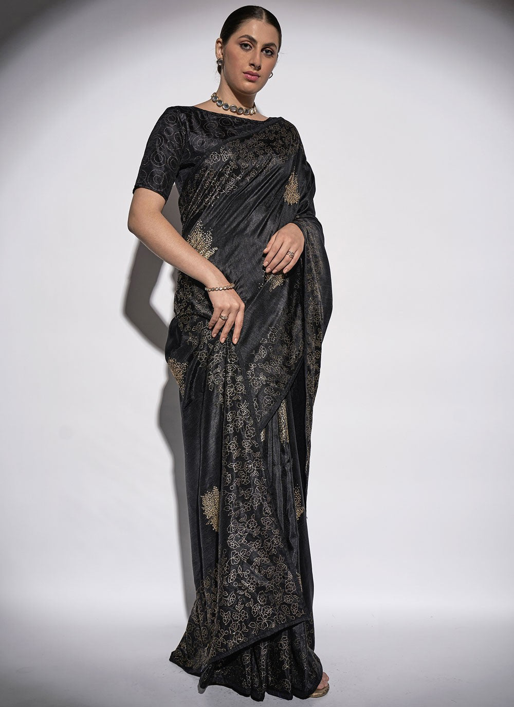 Designer Sequins Georgette Black Saree - S10842