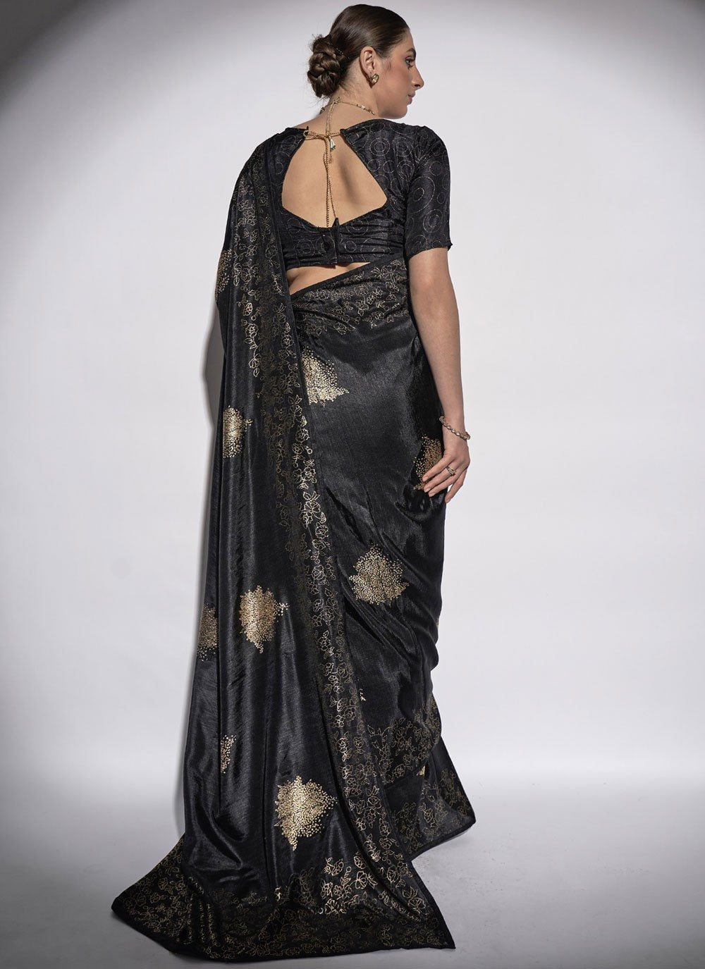 Designer Sequins Georgette Black Saree - S10842