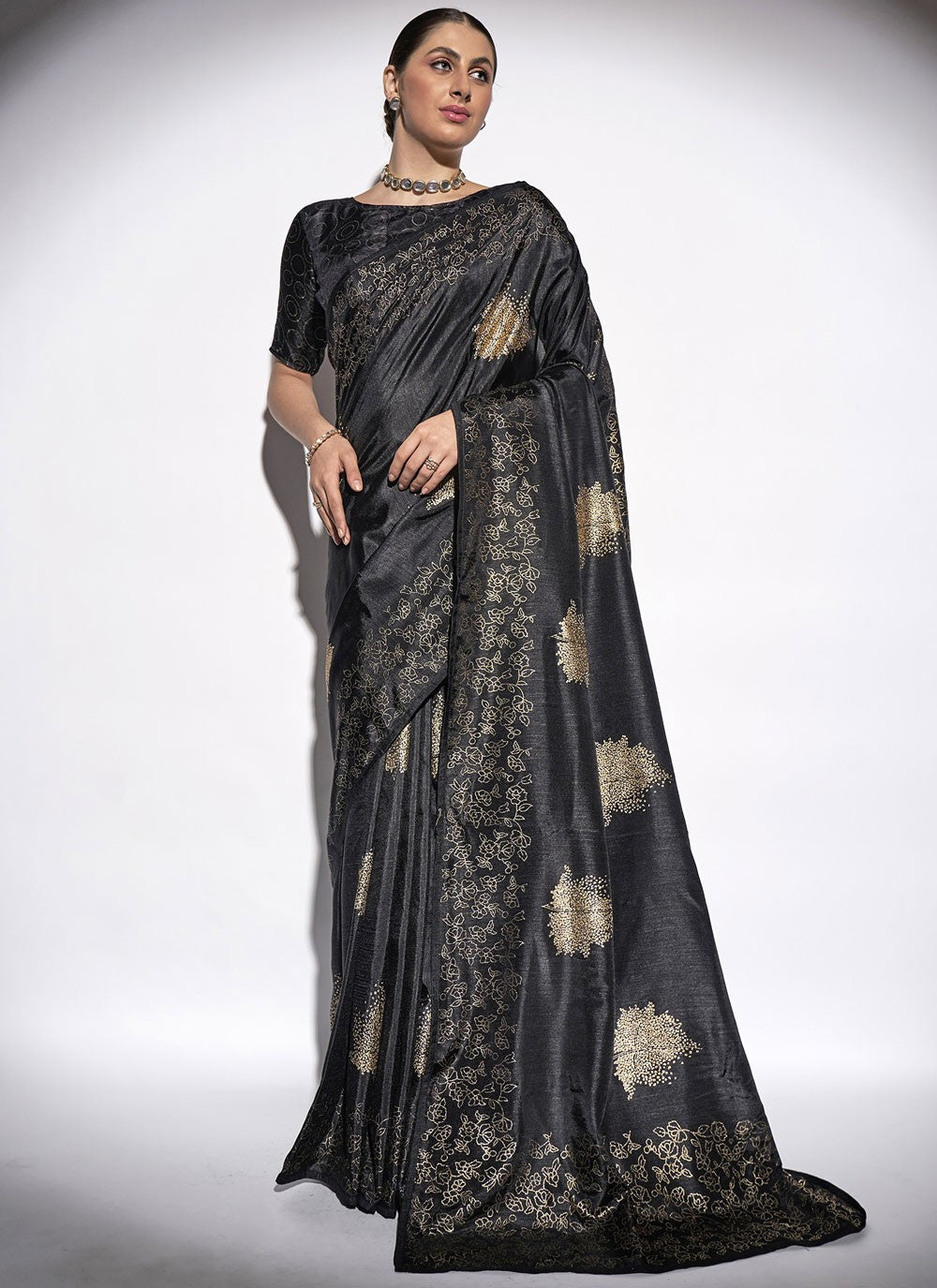 Designer Sequins Georgette Black Saree - S10842