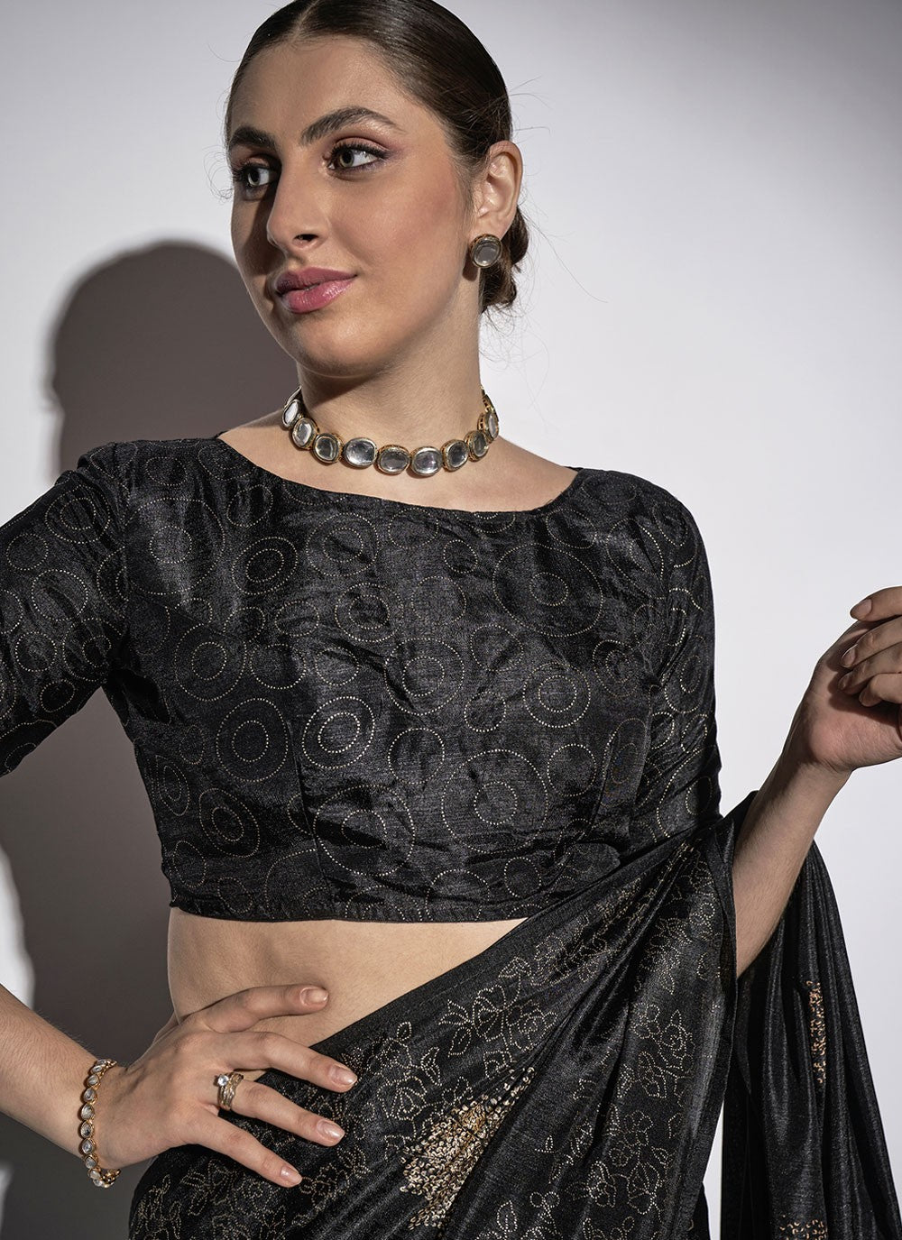 Designer Sequins Georgette Black Saree - S10842