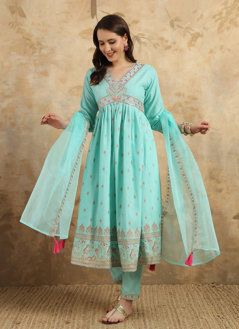 Chanderi , Viscose Pant Style Suit - T3424