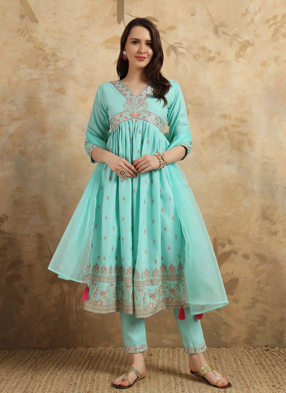 Chanderi , Viscose Pant Style Suit - T3424