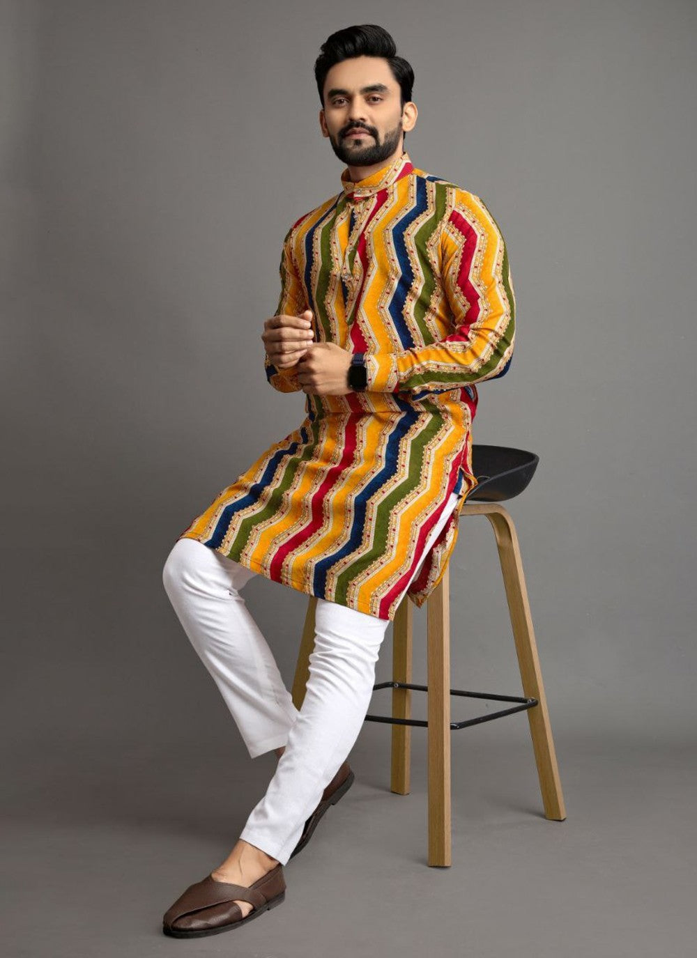 Foliage Prints Cotton Multi Colour Kurta Pyjama - M8324