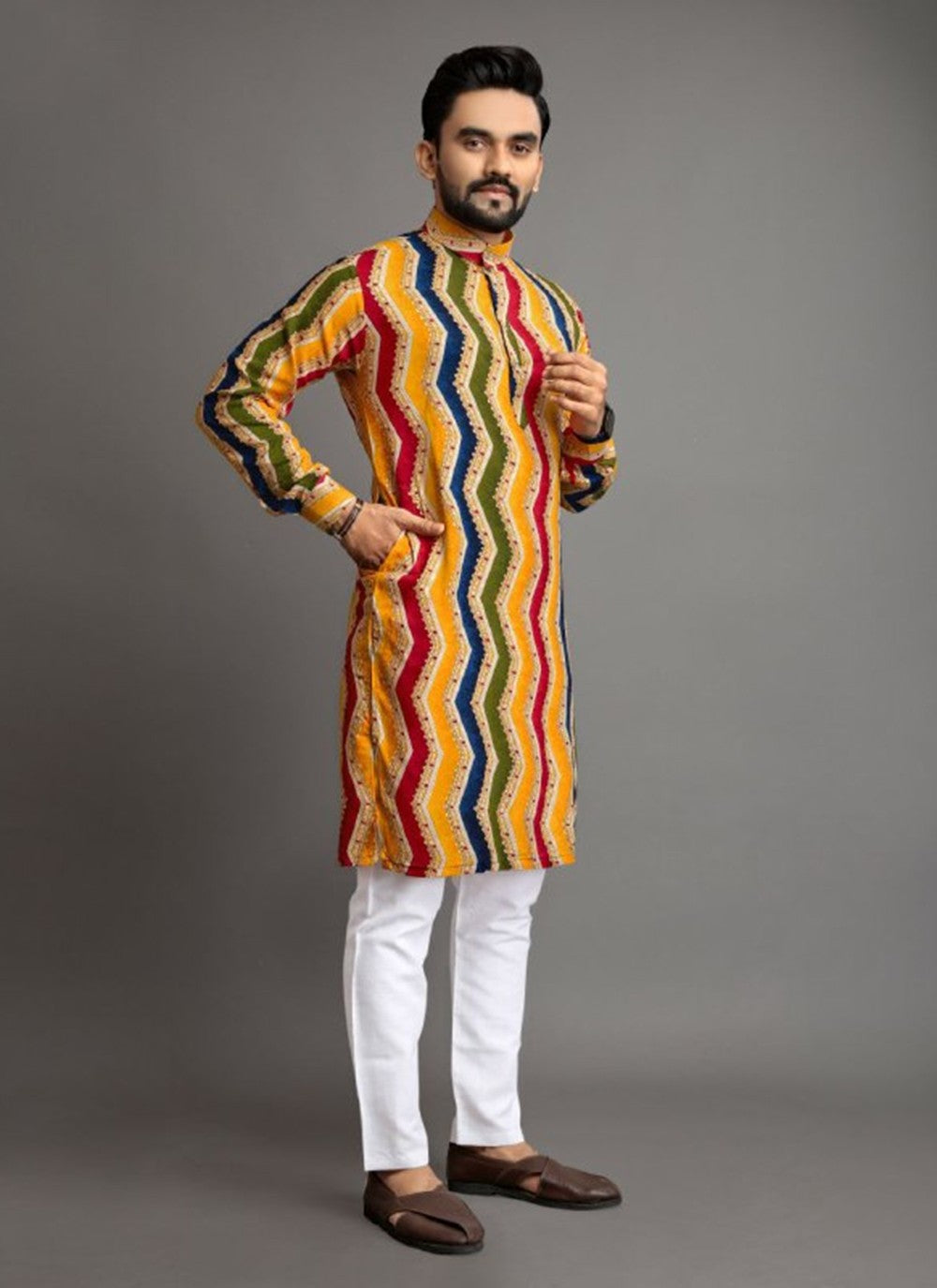 Foliage Prints Cotton Multi Colour Kurta Pyjama - M8324