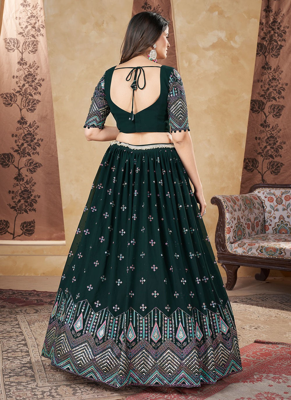 Foliage Prints Georgette A - Line Lehenga - L1668