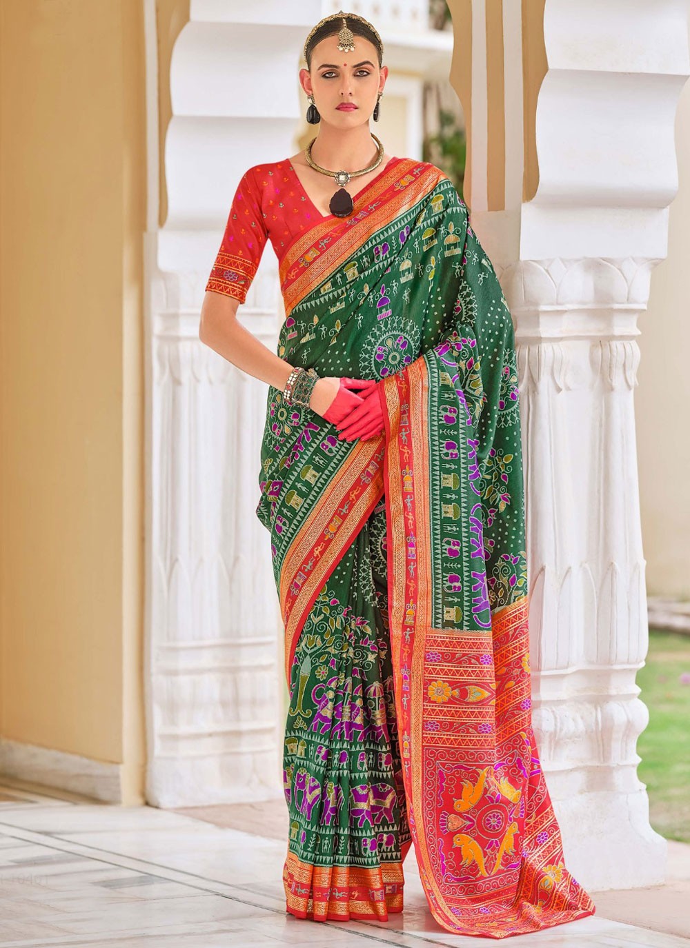 Classic Foliage Prints Silk Saree - S9633