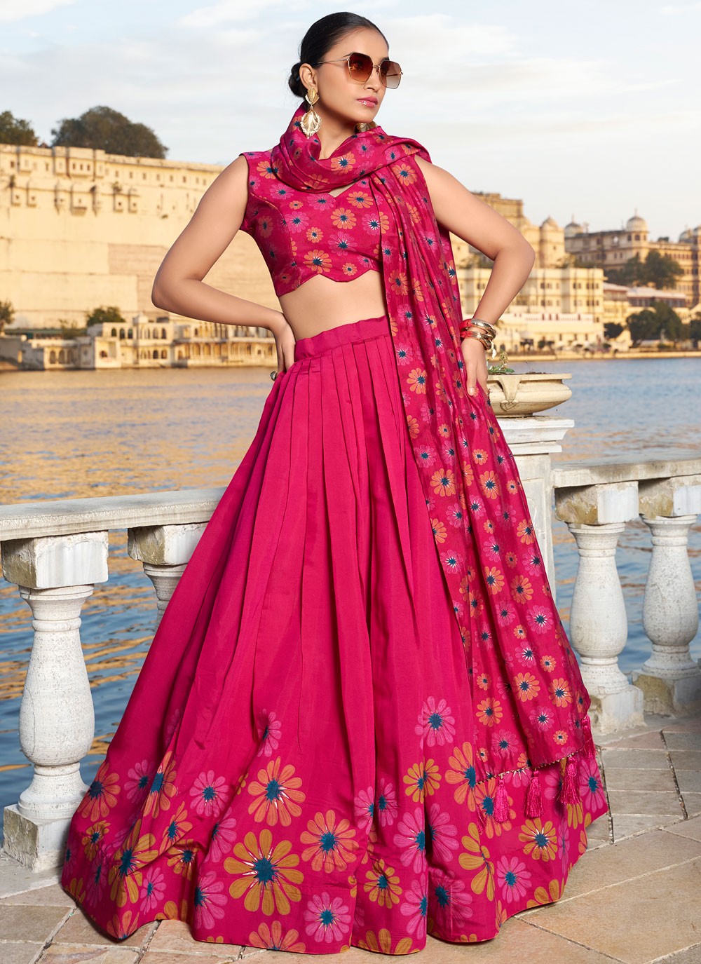 Foliage Prints Tussar Silk Lehenga - L3048