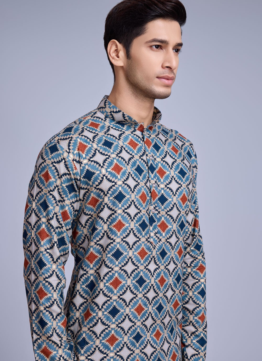 Foliage Prints Rayon Blue Kurta - M8282