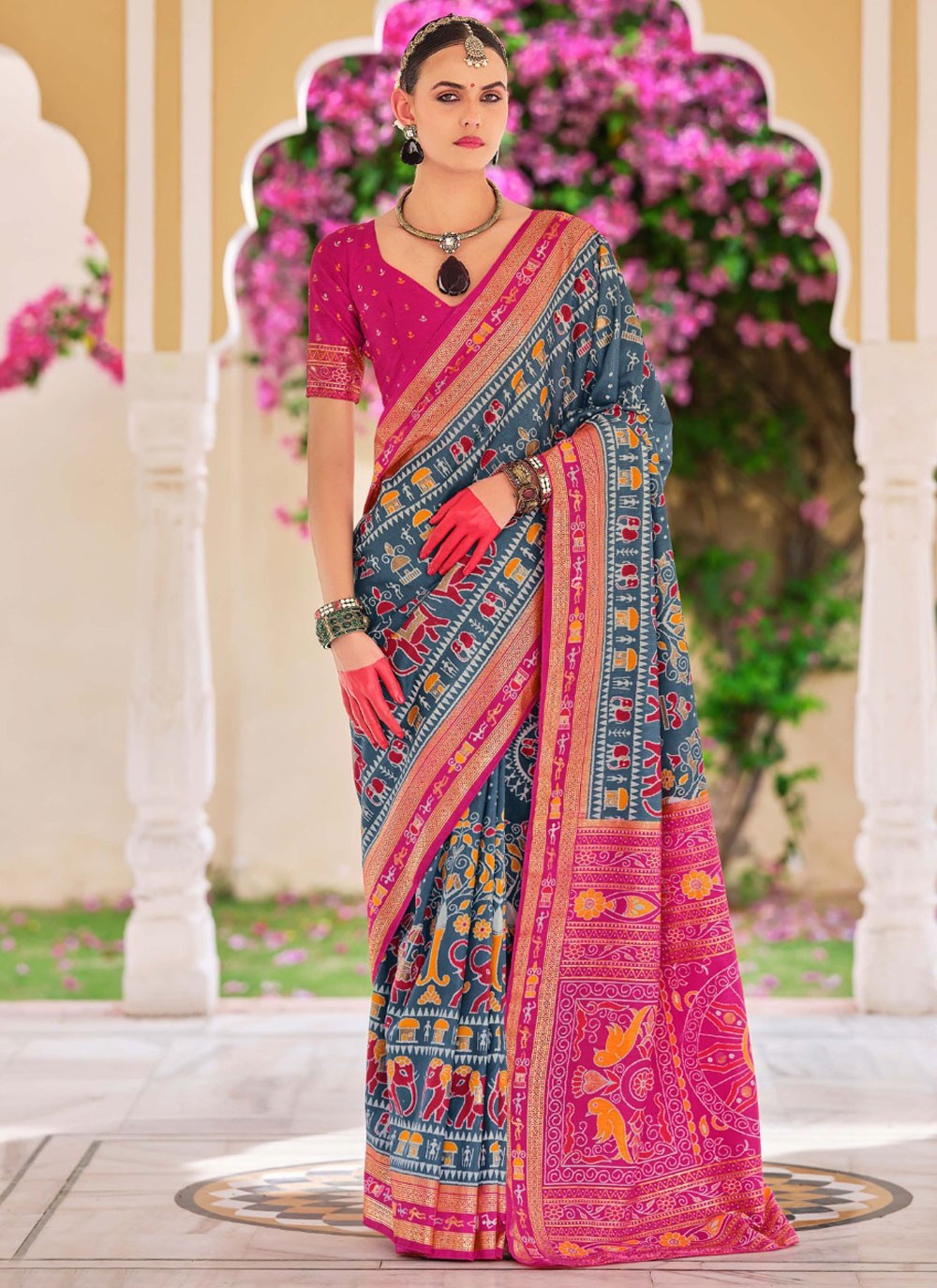 Classic Foliage Prints Silk Saree - S9633