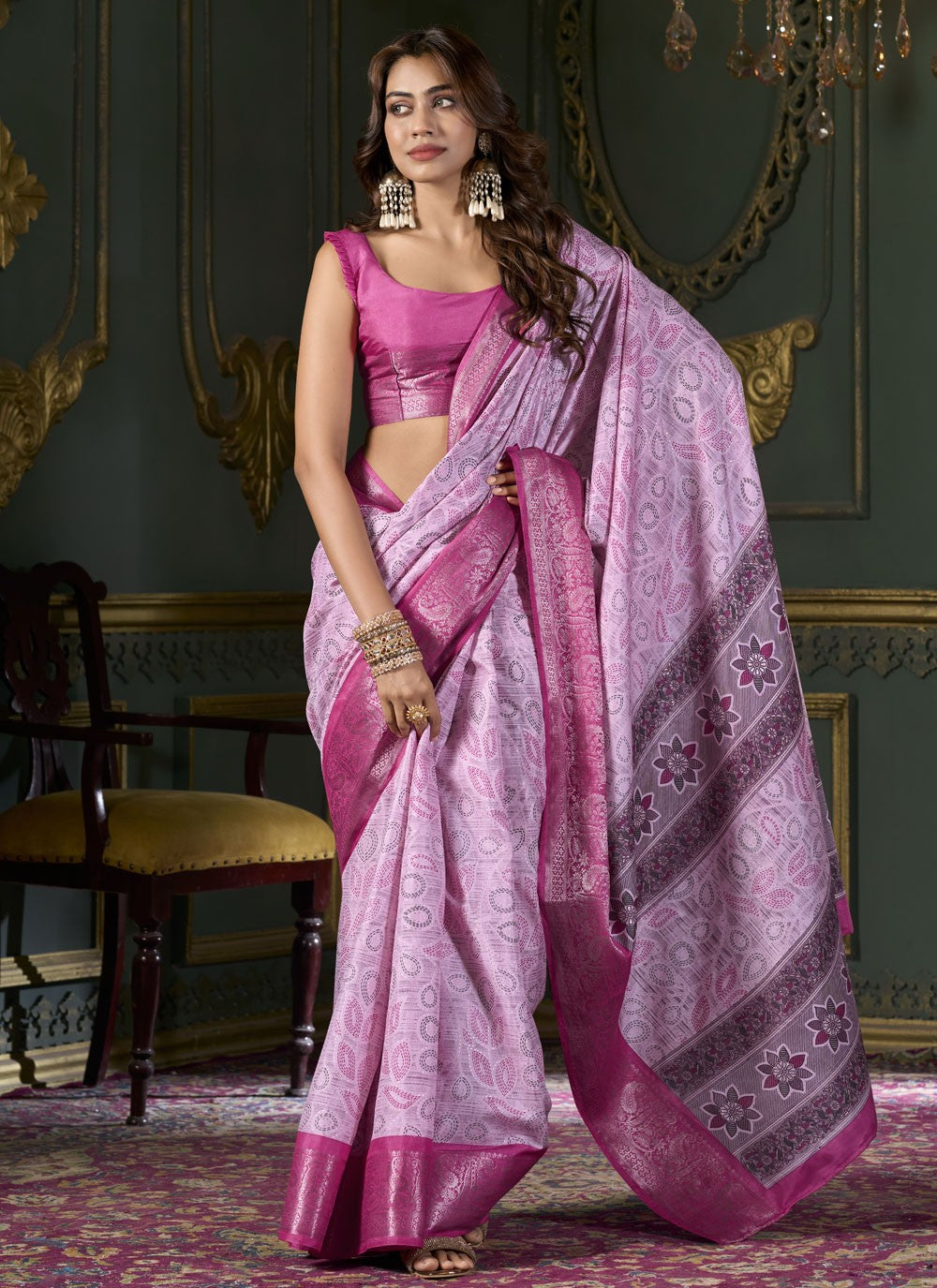 Contemporary Foliage Prints Silk Saree - S9095