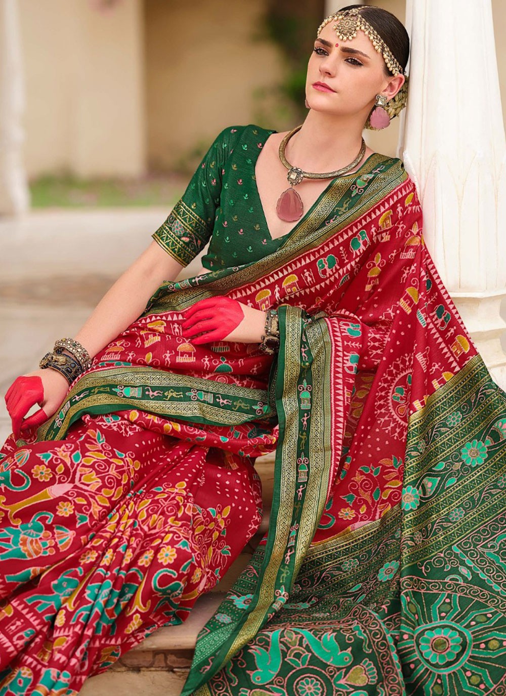 Classic Foliage Prints Silk Saree - S9633