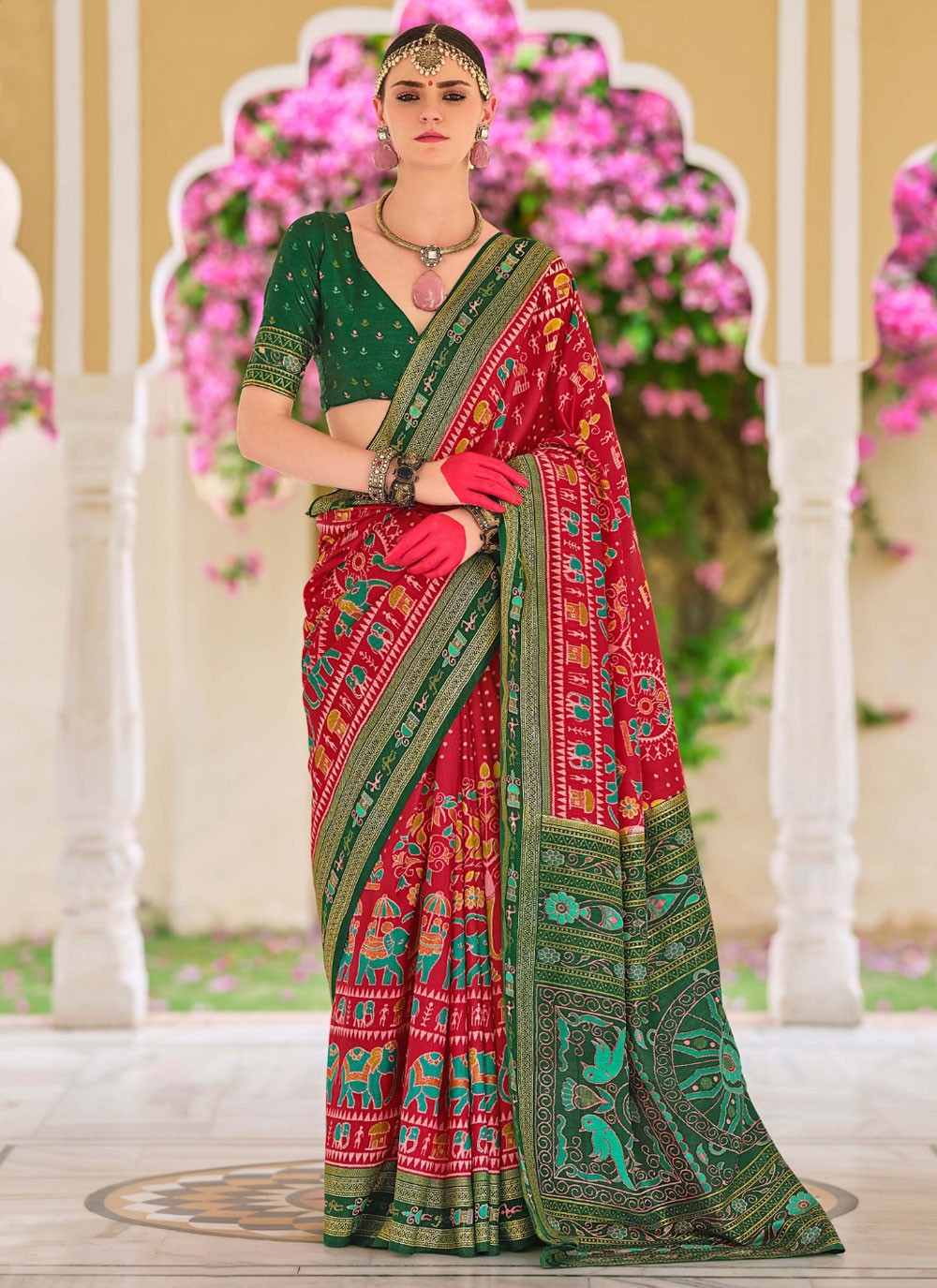 Classic Foliage Prints Silk Saree - S9633