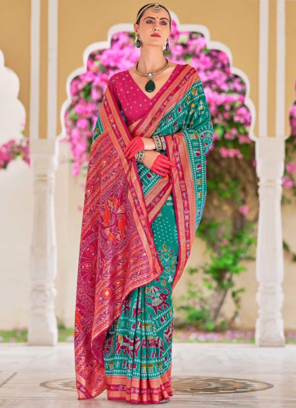 Classic Foliage Prints Silk Saree - S9633