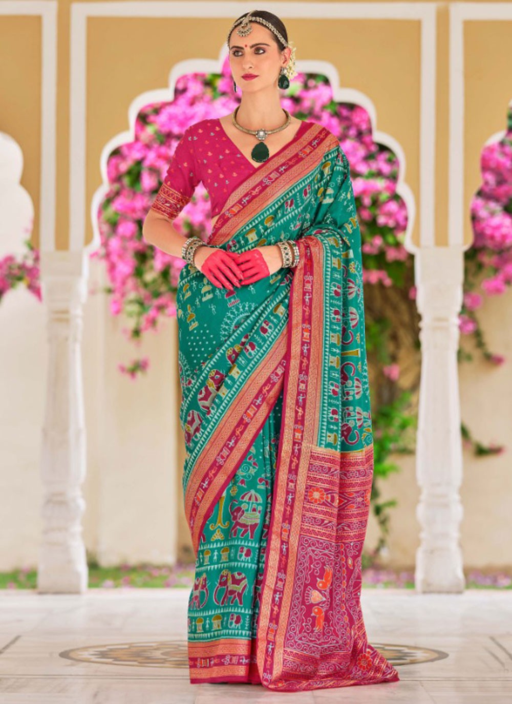 Classic Foliage Prints Silk Saree - S9633