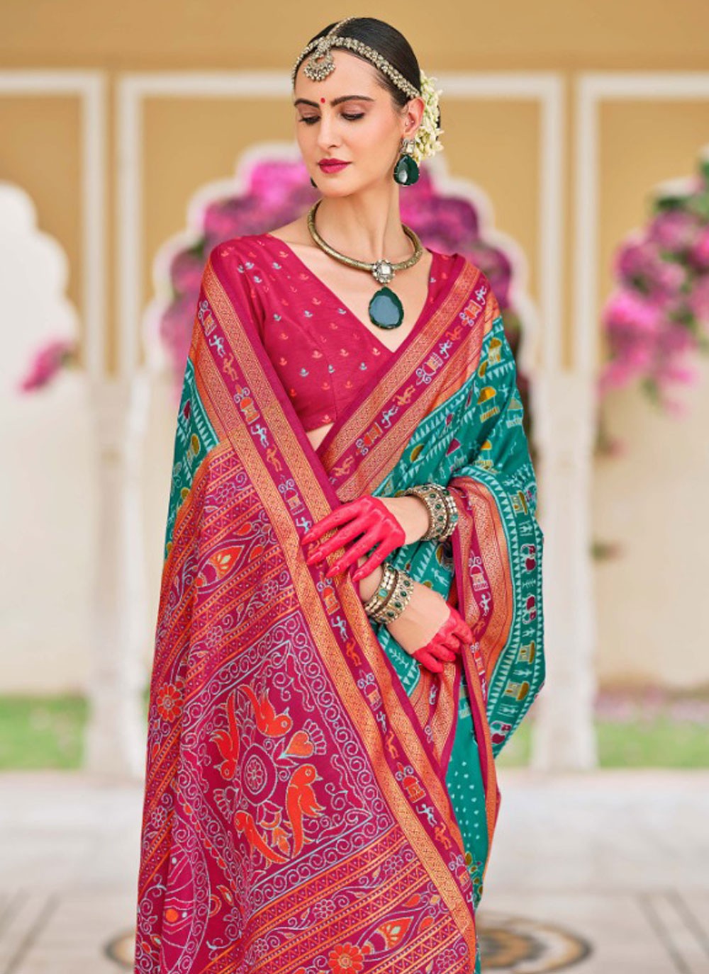 Classic Foliage Prints Silk Saree - S9633