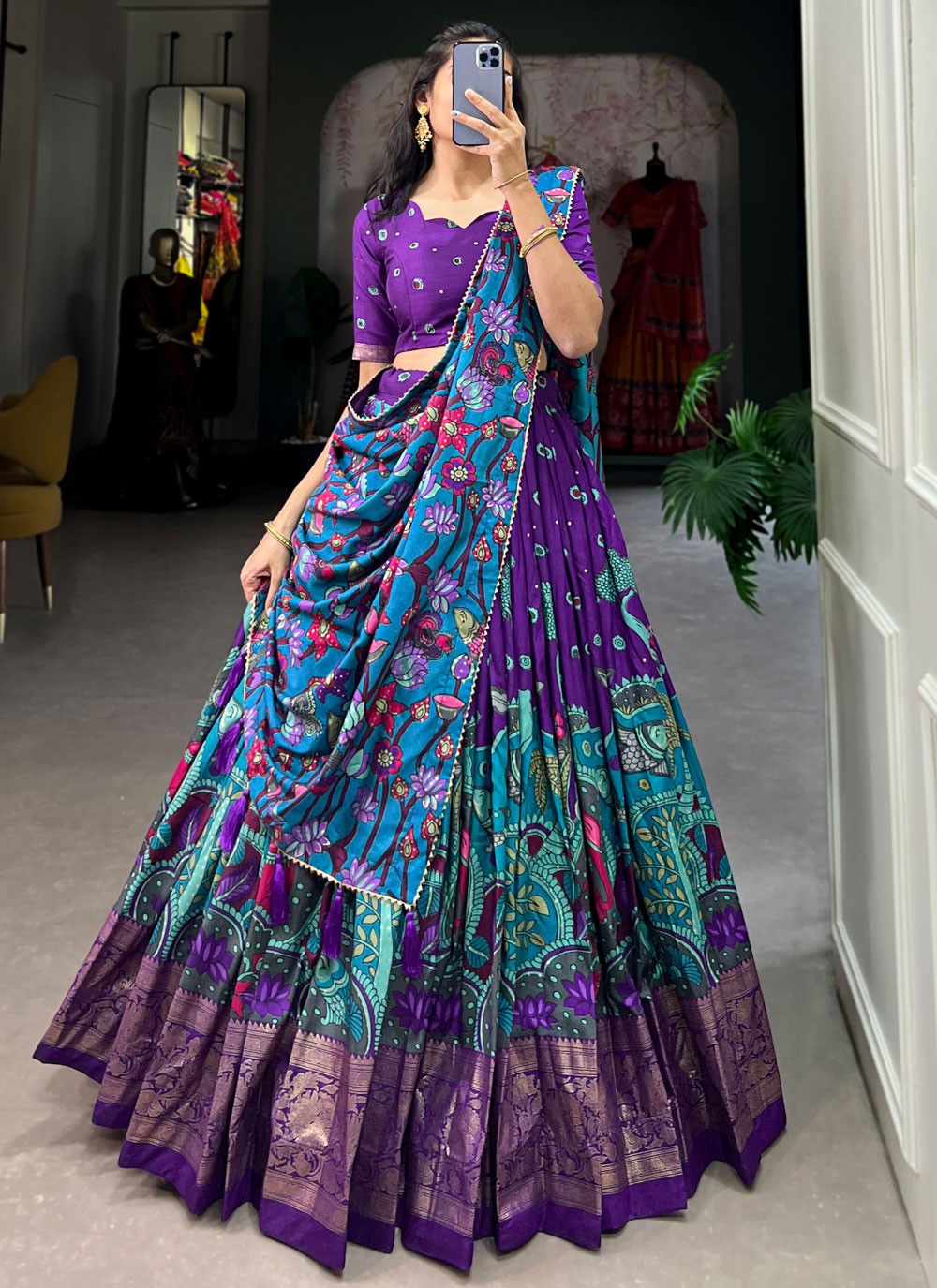 Border Work Tussar Silk A - Line Lehenga - L2319