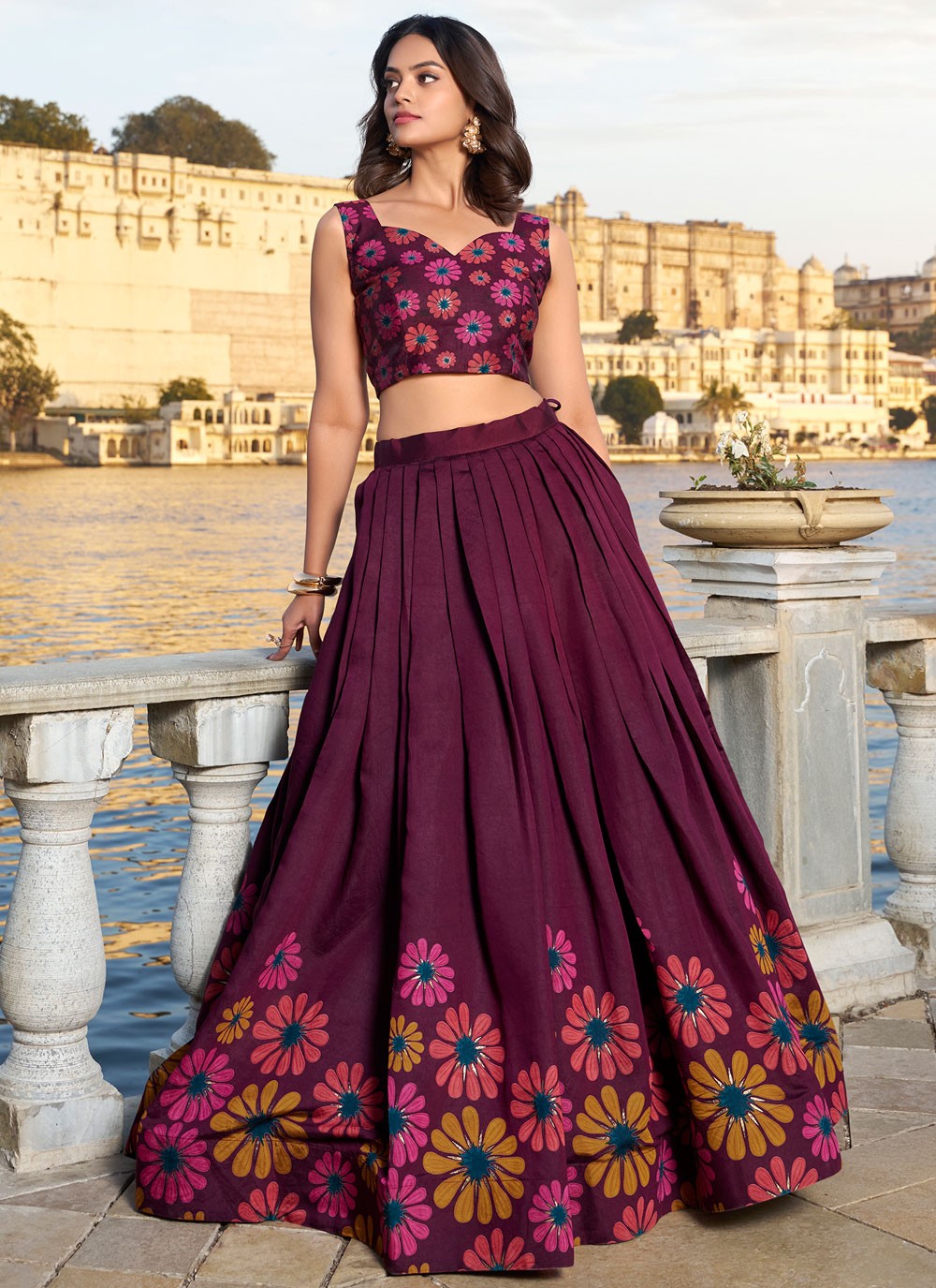 Foliage Prints Tussar Silk Lehenga - L3048