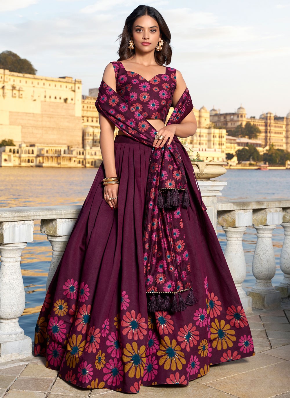 Foliage Prints Tussar Silk Lehenga - L3048