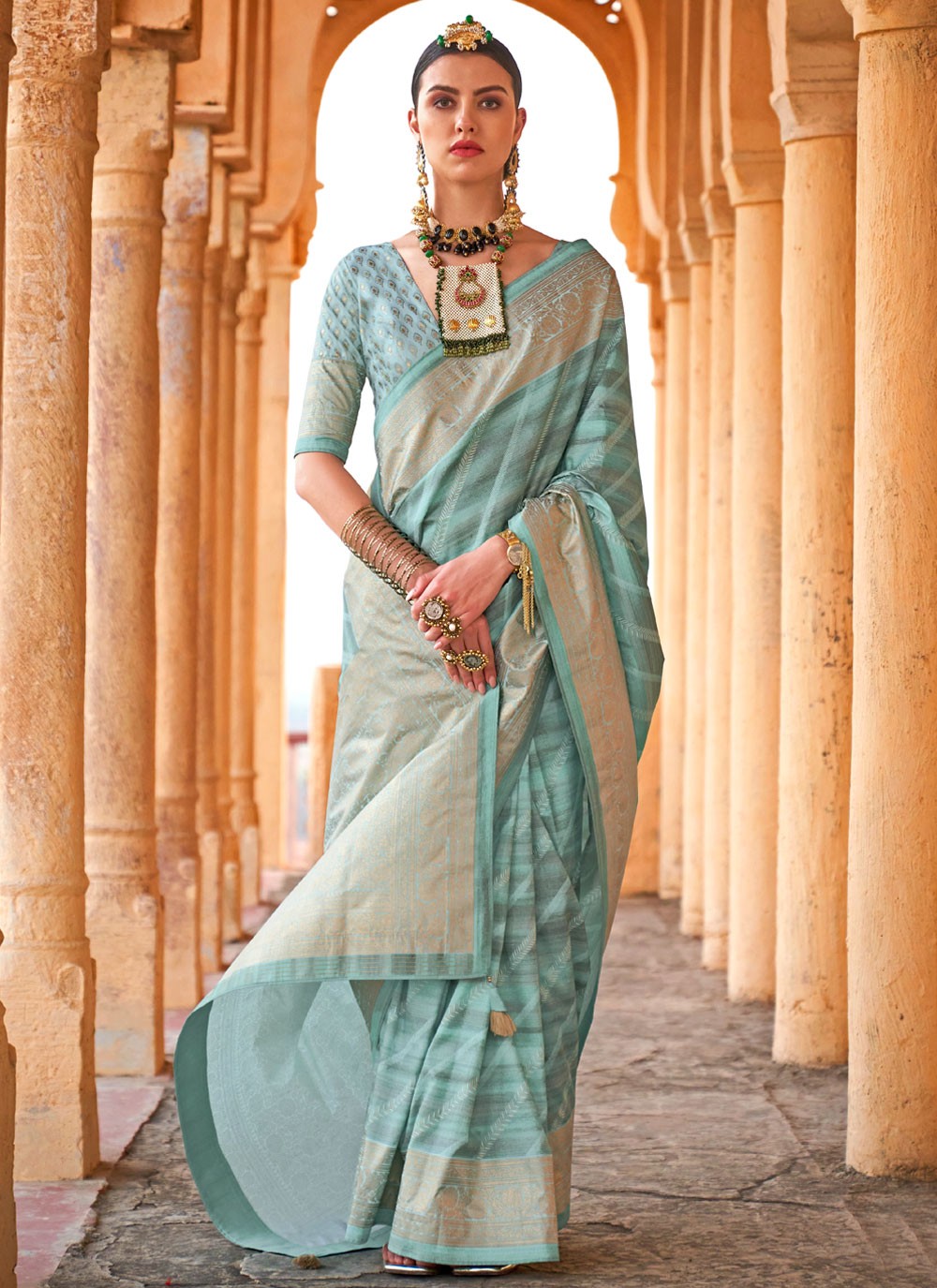 Classic Foliage Prints Viscose Saree - S8919